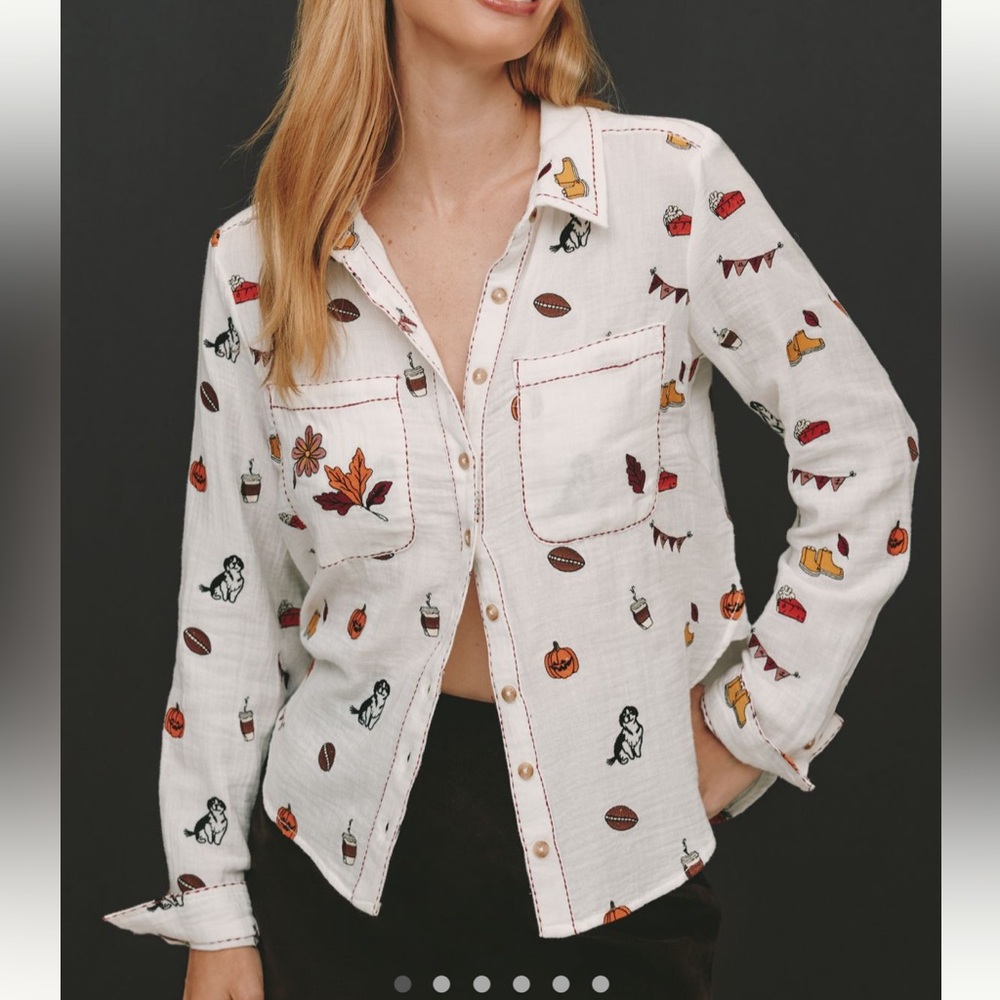 NWT Anthropologie The Tabby Embroidered Icon Buttondown Shirt by Pilcro